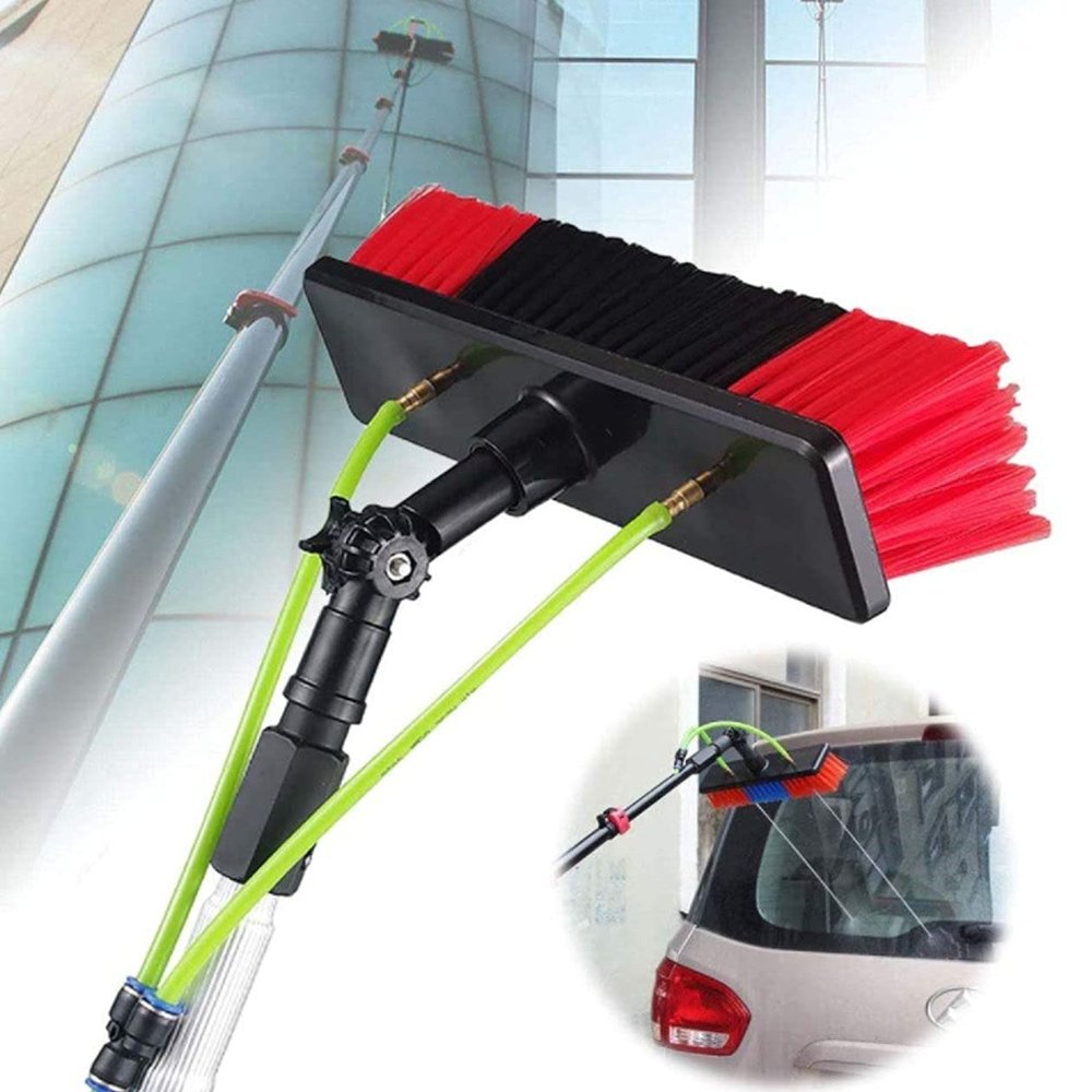 Window Clean Washing Set Equipment Telescopic Extension Pole Cleaning Kit Suitable for Window Cleaning, Photovoltaic Panel Cleaning, Trucks,5m/16ft-30cmbrushhead
