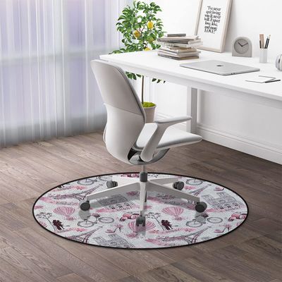 Pink Black Carpet Round Office Chair Mat Paris Travel Honeymoon Flowers and Bike Hardwood Floor Multi-Purpose Soft Mats for Gaming Rolling Chair/Living Room/Study Paris Decor Diameter 48 in