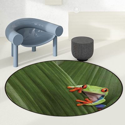 Green Gaming Chair Mat Under Computer Desk Red Eyed Tree Frog Hiding in Exotic Rainforest Tropical Round Office Chair Mats Home Rolling Gaming Chair Mat Animal Diameter 39 in