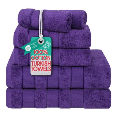 American Soft Linen Salem Turkish Bath Towel Set, 100% Cotton 600 GSM 6 Piece Towels for Bathroom, 2 Bath Towels 2 Hand Towels 2 Washcloths, Purple