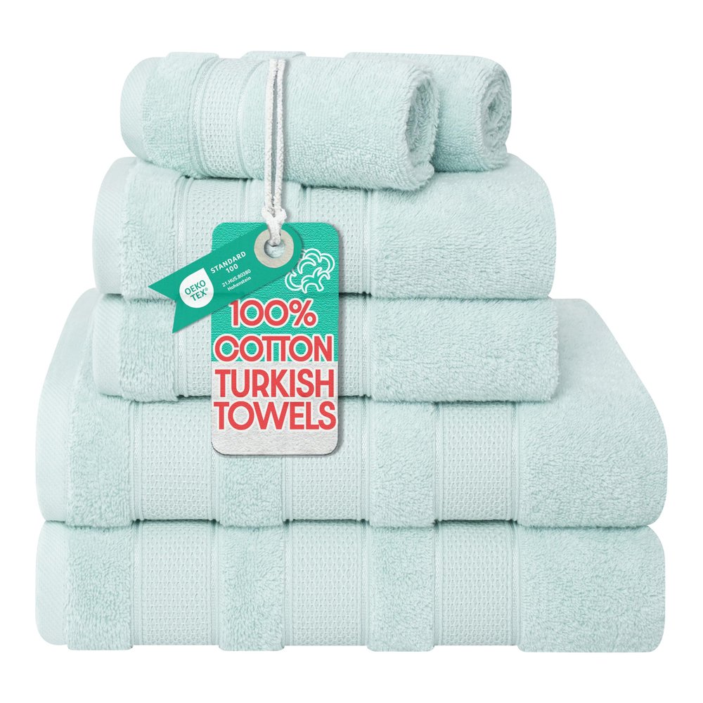 American Soft Linen Salem Turkish Bath Towel Set, 100% Cotton 600 GSM 6 Piece Towels for Bathroom, 2 Bath Towels 2 Hand Towels 2 Washcloths, Mint