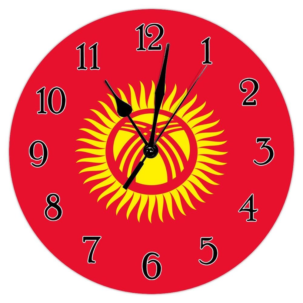 Kyrgyzstan Flag Wooden Clock Rustic 15inch Round Wall Clock Kyrgyzstan Clocks Silent Battery Operated Art Clocks for Dinning Living Room Modern National Flag Home Decor Art Clock Birthday Gift