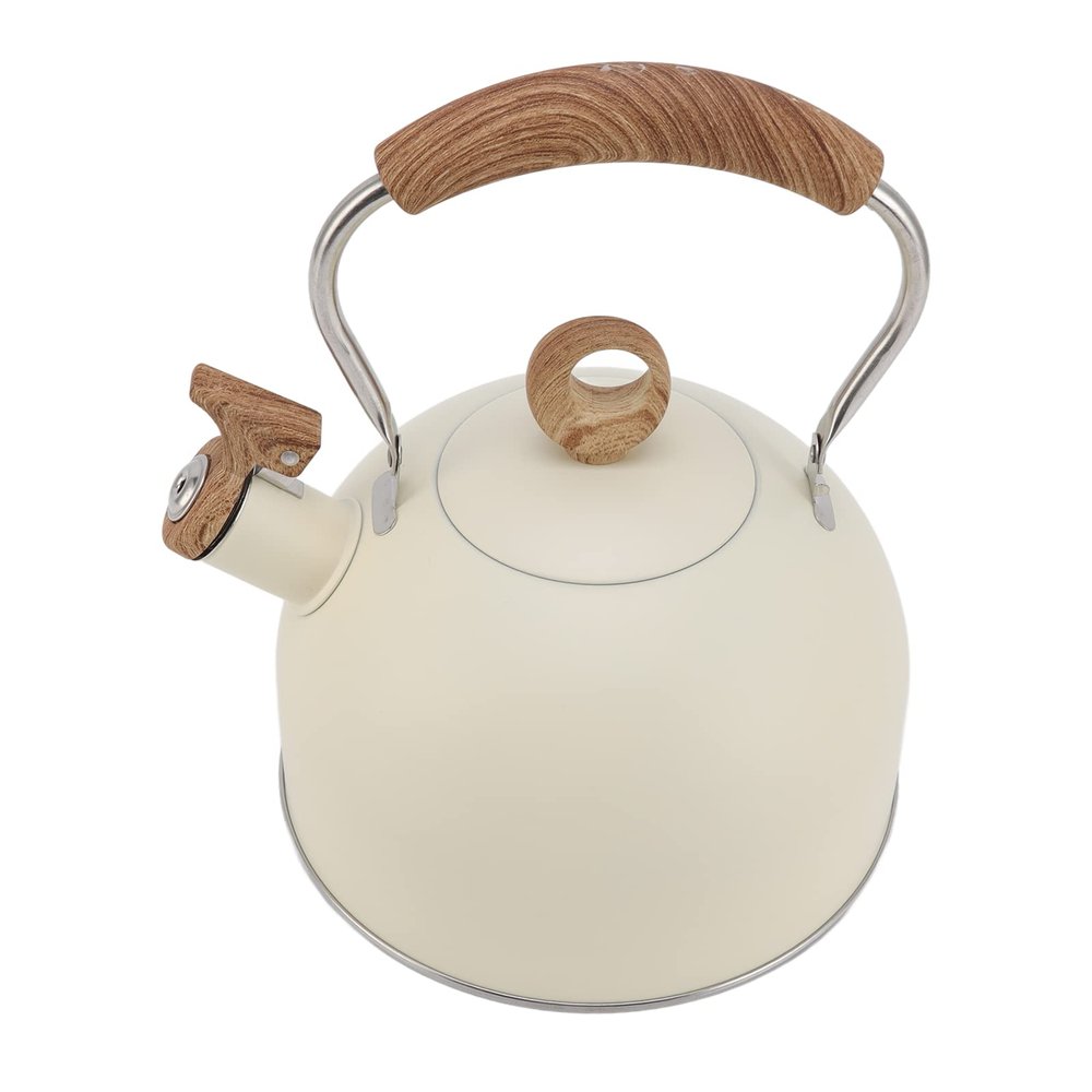 2.5 Liter Stainless Steel Whistling Tea Kettle, Whistling Tea Pot Stove Top Teakettles with Loud Whistle and Ergonomic Handle(Beige)