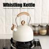 2.5 Liter Stainless Steel Whistling Tea Kettle, Whistling Tea Pot Stove Top Teakettles with Loud Whistle and Ergonomic Handle(Beige) view 2
