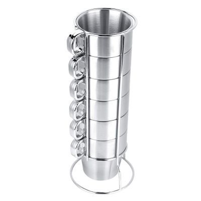 Beufee 6pcs 10oz Stackable Stainless Steel Double Wall Insulated Travel Coffee Mugs Set with Metal Mug Holder