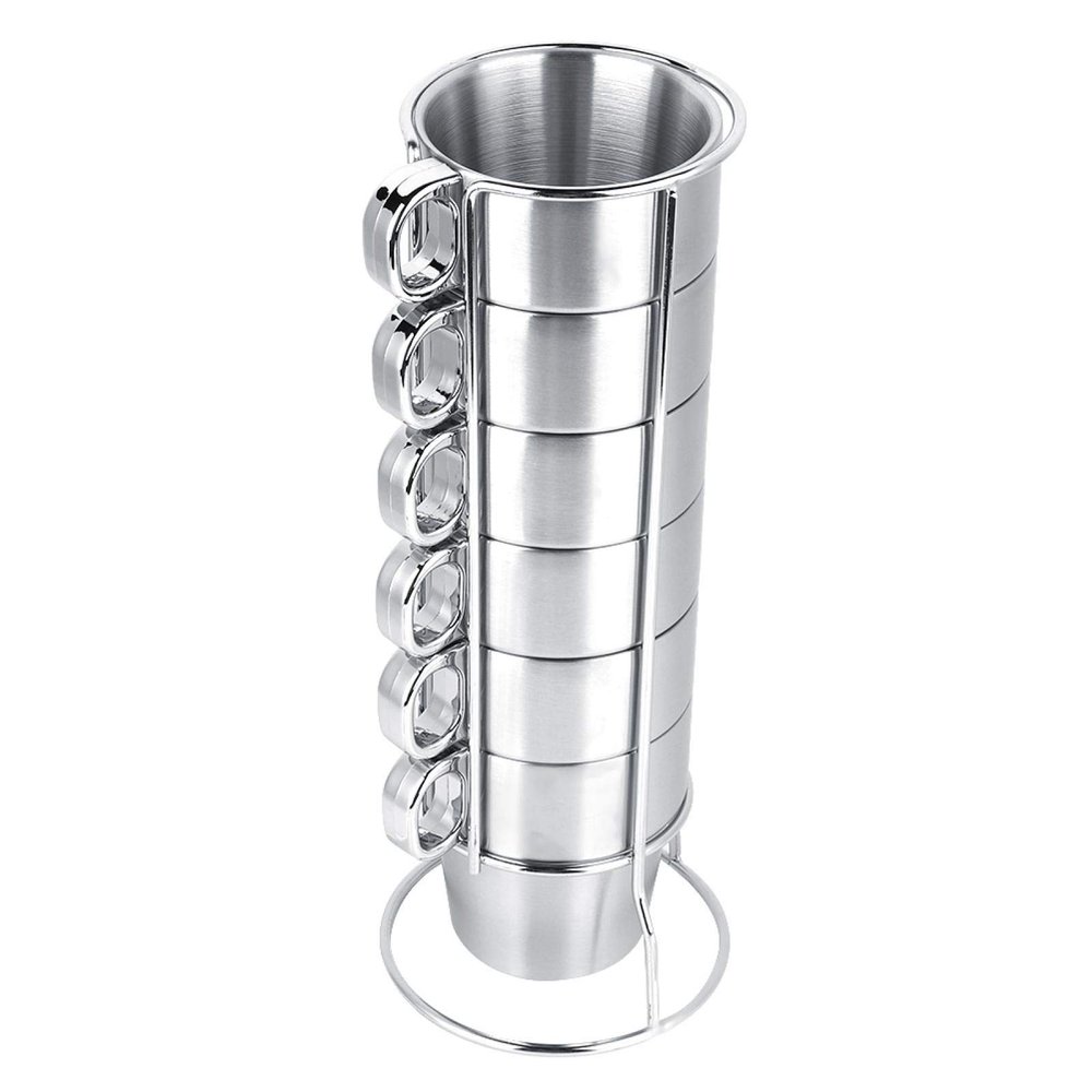 Beufee 6pcs 10oz Stackable Stainless Steel Double Wall Insulated Travel Coffee Mugs Set with Metal Mug Holder