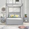 Full Size Wood Canopy Bed with Trundle Bed and Two Nightstand, Modern Bedroom Set for Kids Girls Boys Teens,Can Be Freely Decorated (Gray+Bedroom Set) view 1