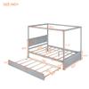 Full Size Wood Canopy Bed with Trundle Bed and Two Nightstand, Modern Bedroom Set for Kids Girls Boys Teens,Can Be Freely Decorated (Gray+Bedroom Set) view 2
