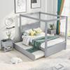 Full Size Wood Canopy Bed with Trundle Bed and Two Nightstand, Modern Bedroom Set for Kids Girls Boys Teens,Can Be Freely Decorated (Gray+Bedroom Set) view 3