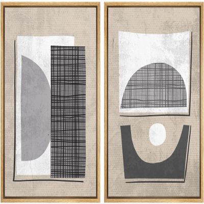 SIGNWIN Framed Canvas Print Wall Art Set Mid-Century Art Deco Polygon Collage Abstract Shapes Illustrations Minimal Decorative Nordic Zen Bohemian for Living Room, Bedroom, Office - 24"x36"x2 Natural