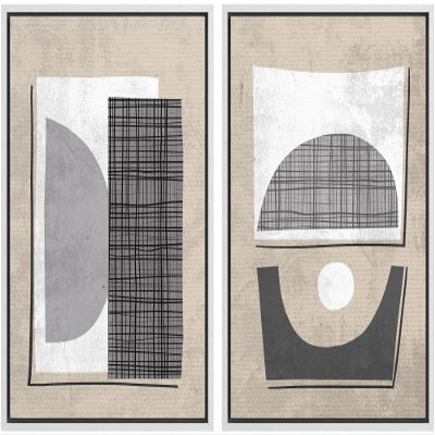 SIGNWIN Framed Canvas Print Wall Art Set Mid-Century Art Deco Polygon Collage Abstract Shapes Illustrations Minimal Decorative Nordic Zen Bohemian for Living Room, Bedroom, Office - 24"x36"x2 White
