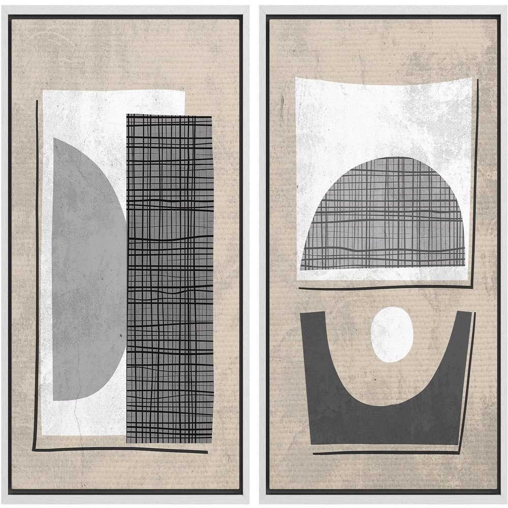 SIGNWIN Framed Canvas Print Wall Art Set Mid-Century Art Deco Polygon Collage Abstract Shapes Illustrations Minimal Decorative Nordic Zen Bohemian for Living Room, Bedroom, Office - 24"x36"x2 White