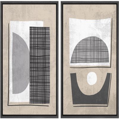 SIGNWIN Framed Canvas Print Wall Art Set Mid-Century Art Deco Polygon Collage Abstract Shapes Illustrations Minimal Decorative Nordic Zen Bohemian for Living Room, Bedroom, Office - 24"x36"x2 Black