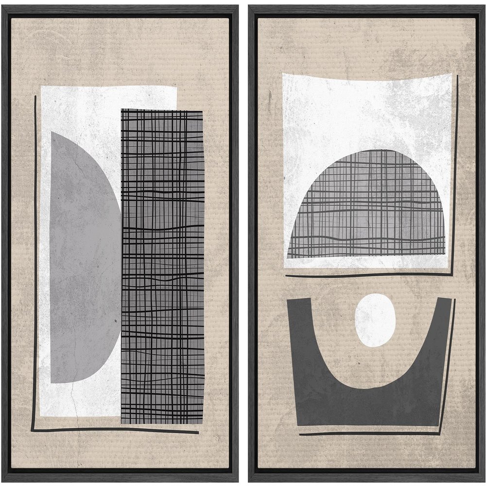 SIGNWIN Framed Canvas Print Wall Art Set Mid-Century Art Deco Polygon Collage Abstract Shapes Illustrations Minimal Decorative Nordic Zen Bohemian for Living Room, Bedroom, Office - 24"x36"x2 Black