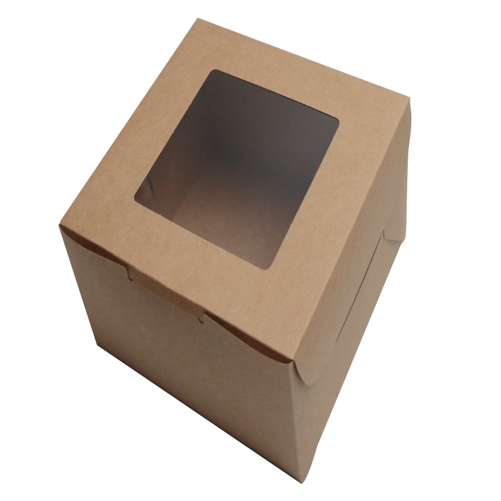 PQZKLDP 10Packs 8x8x5 Inches Brown Kraft Cake Boxes with Window, Gift Packing, Bakery Boxes, Dessert, Pastry, Cupcake, Pie Cookies, With Stickers,66 FT Twine