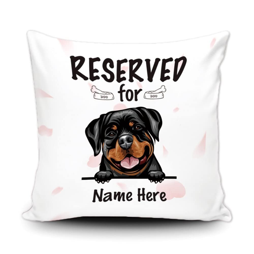 MALIHONG Personalized Reserved for The Dog Throw Pillow Cover Rottweiler Funny Puppy Pet White Canvas Pillow Case for Home Decoration Dog Lovers Gift 20x20 Inch