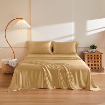 THXSILK Silk Sheet Set 4Pcs, 6A+ Top Grade 100% Natural Mulberry Silk Bed Sheets, Luxury Bedding Sets Ultra Soft Durable, 1 Fitted Sheet, 1 Flat Sheet and 2 Pillow Shams (Cal. King, Metallic Gold)