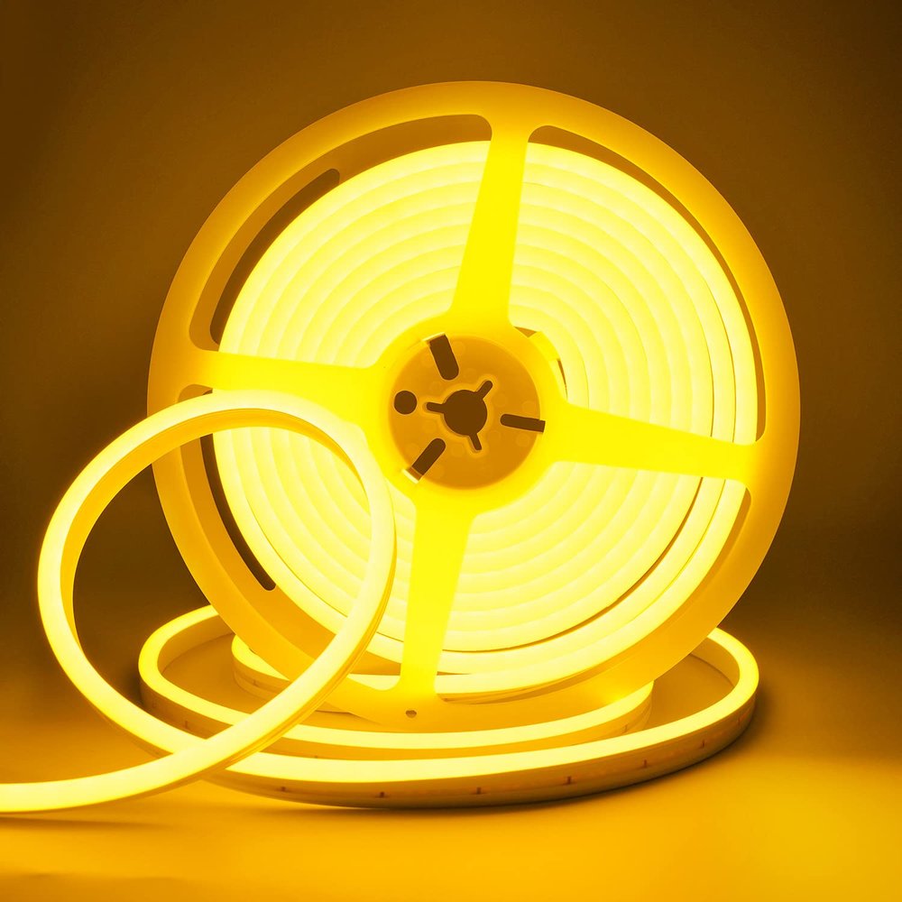 DUOFU365 Yellow Neon LED Strip Light, DC 12V 600 SMD2835 LED Neon Rope Lights,Upgraded 16.4ft/5m Led Light Strips Flexible Waterproof for Indoor/Outdoors Home Decoration/DIY(No Power Adapter)