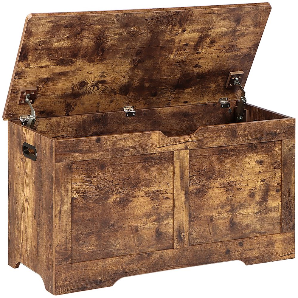 Timberer 39.4" Storage Chest, Wooden Storage Bench, Lift Top Toy Chest with 2 Safety Hinges, Large Toy Box, Entryway Bench for Living Room, Bedroom, Rustic Brown