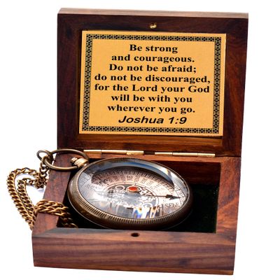 Be Strong and Courageous- Joshua 1: 9 Quote Engraved Compass with Wooden Box, Greeting Card, Gift Compass, Graduation Day Gifts 2026 Compass for Women Mens Boy Girls
