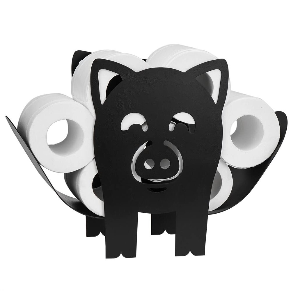 Acofuns Black Toilet Paper Holder Metal Pig Shape Tissue Storage Rack