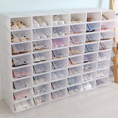 SanBouSi 24 Pack Stackable Shoe Box Plastic Shoe Organizer Space Saving Shoe Display Containers with Clear Lids for Women/Men, White