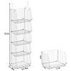 5 Tier Closet Hanging Organizer, Clothes Hanging Shelves with 4 Hanging Hooks 5 S Hooks, Wire Storage Basket Bins, for Clothing Sweaters Shoes Handbags Clutches Accessories Patent Design-White view 3