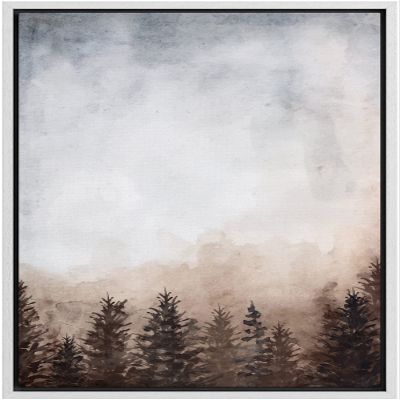 SIGNWIN Framed Canvas Print Wall Art Woodland Nursery Decor Watercolor Forest Plants with Gray Sky Floral Nature Illustrations Modern Chic Multicolor for Living Room, Bedroom, Office - 16"x24" White