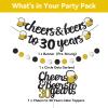 Happy 30th Birthday Banner - Cheers to 30 Years Banner 30 Years Old Cake Topper, Glittery Circle Dots Garland 30th Birthday Decorations Party Supplies (Black Gold) view 2