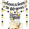 60th Birthday Decorations for Men - Cheers and Beers to 60 Years Banner and Cake Topper, Glittery Circle Dots Garland, 60th Birthday Party Supplies (Black Gold) view 1