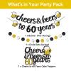 60th Birthday Decorations for Men - Cheers and Beers to 60 Years Banner and Cake Topper, Glittery Circle Dots Garland, 60th Birthday Party Supplies (Black Gold) view 2