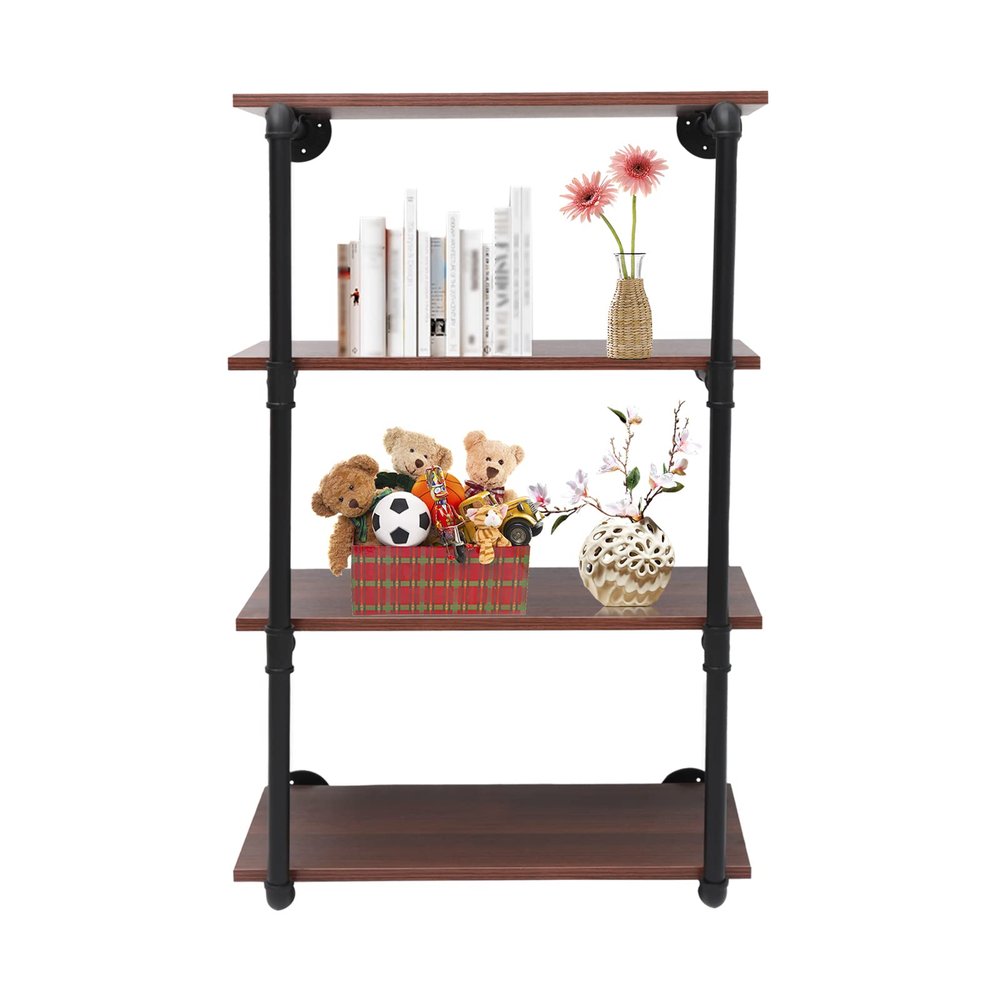 Floating Shelves for Bedroom - Wall Mounted Rustic Industrial Pipe Hanging Boards Shelving for Wall Decor - Metal Wood Bookshelf Unit for Living Room (F)