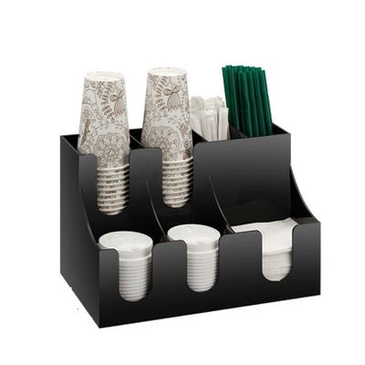 CARWERL Cup and Lid Holder, Disposable Coffee Cup Dispenser Organizer Box, Commercial Coffee Condiment Storage Holder, Restaurant Coffee Shop Cup Holder - Acrylic,7 Compartment
