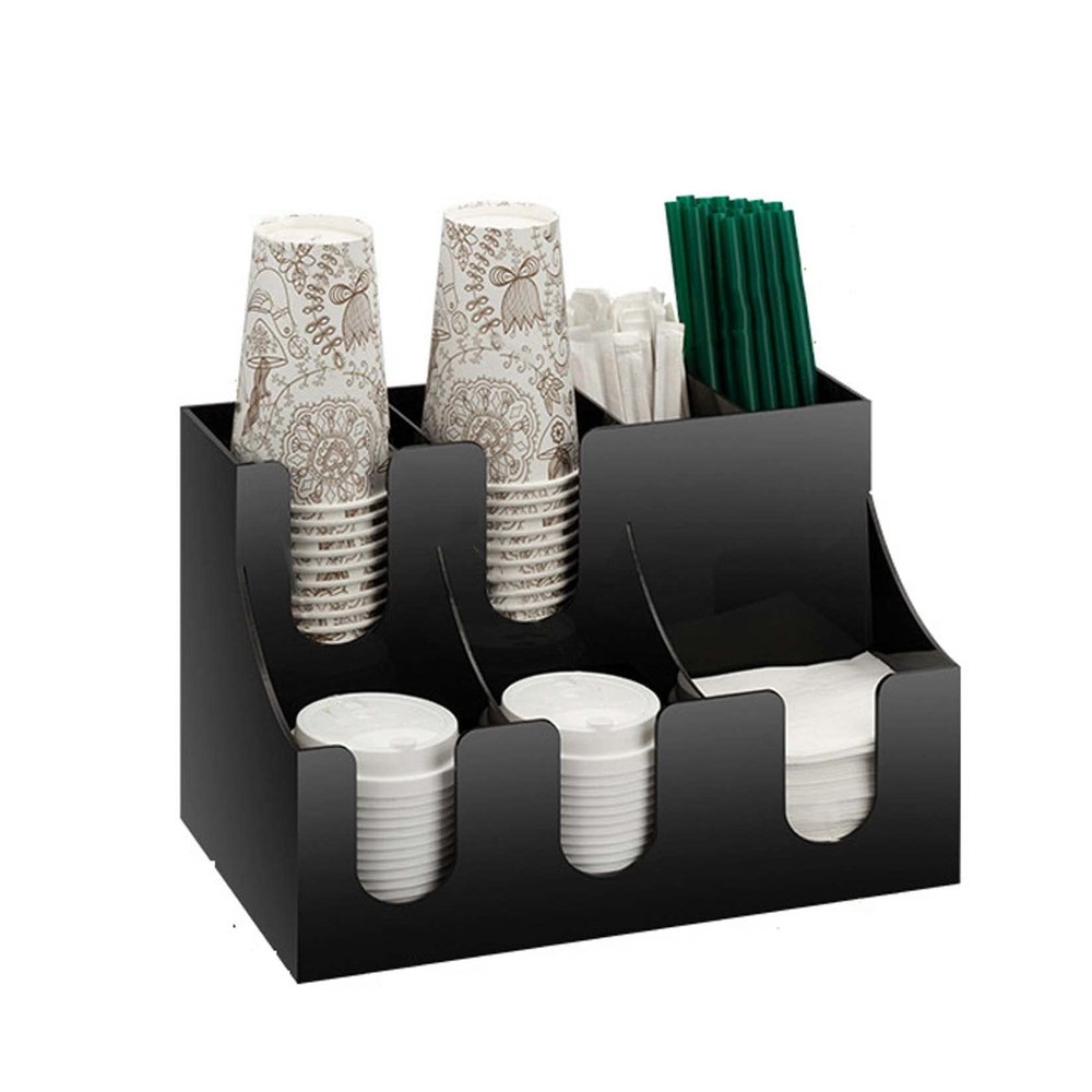 CARWERL Cup and Lid Holder, Disposable Coffee Cup Dispenser Organizer Box, Commercial Coffee Condiment Storage Holder, Restaurant Coffee Shop Cup Holder - Acrylic,7 Compartment