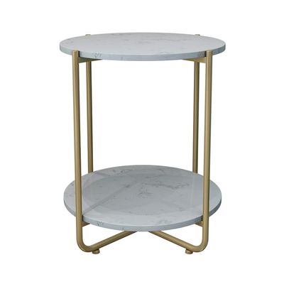 FUFU Living Room Marble Sofa Side Table, 2-Story Storage Rack, Metal Coffee Table, Office Furniture, Bedside Table