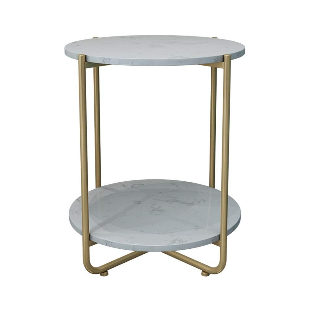 FUFU Living Room Marble Sofa Side Table, 2-Story Storage Rack, Metal Coffee Table, Office Furniture, Bedside Table