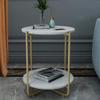 FUFU Living Room Marble Sofa Side Table, 2-Story Storage Rack, Metal Coffee Table, Office Furniture, Bedside Table view 4