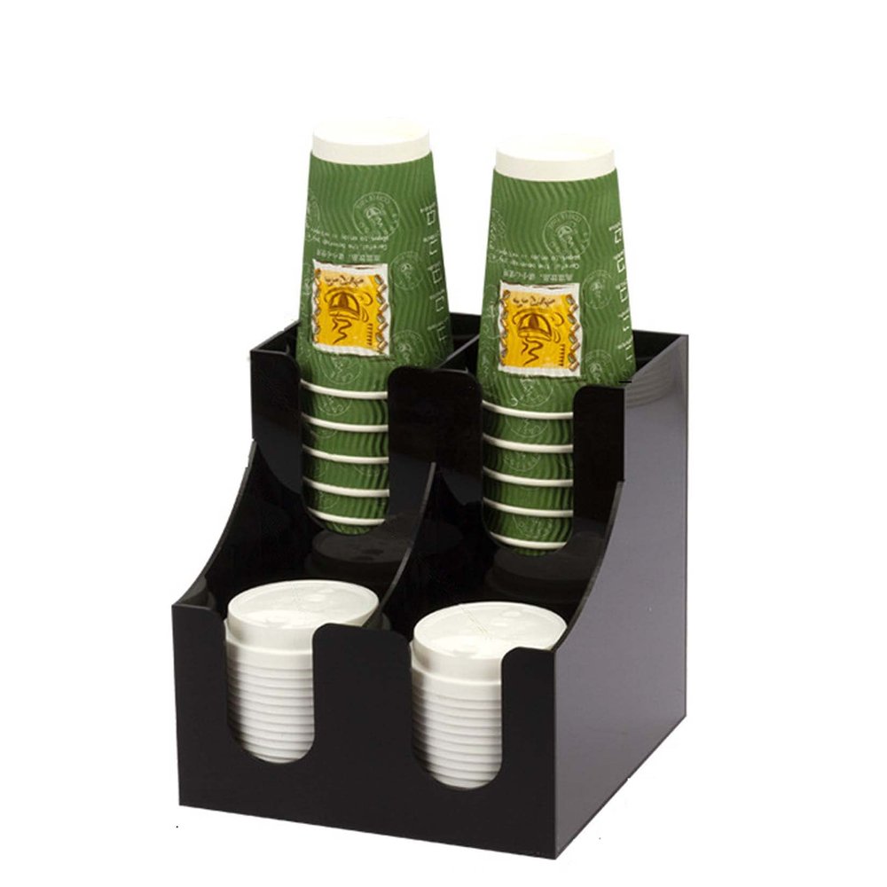 CARWERL Cup and Lid Holder, Disposable Coffee Cup Dispenser Organizer Box, Commercial Coffee Condiment Storage Holder, Restaurant Coffee Shop Cup Holder - Acrylic,4 Compartment