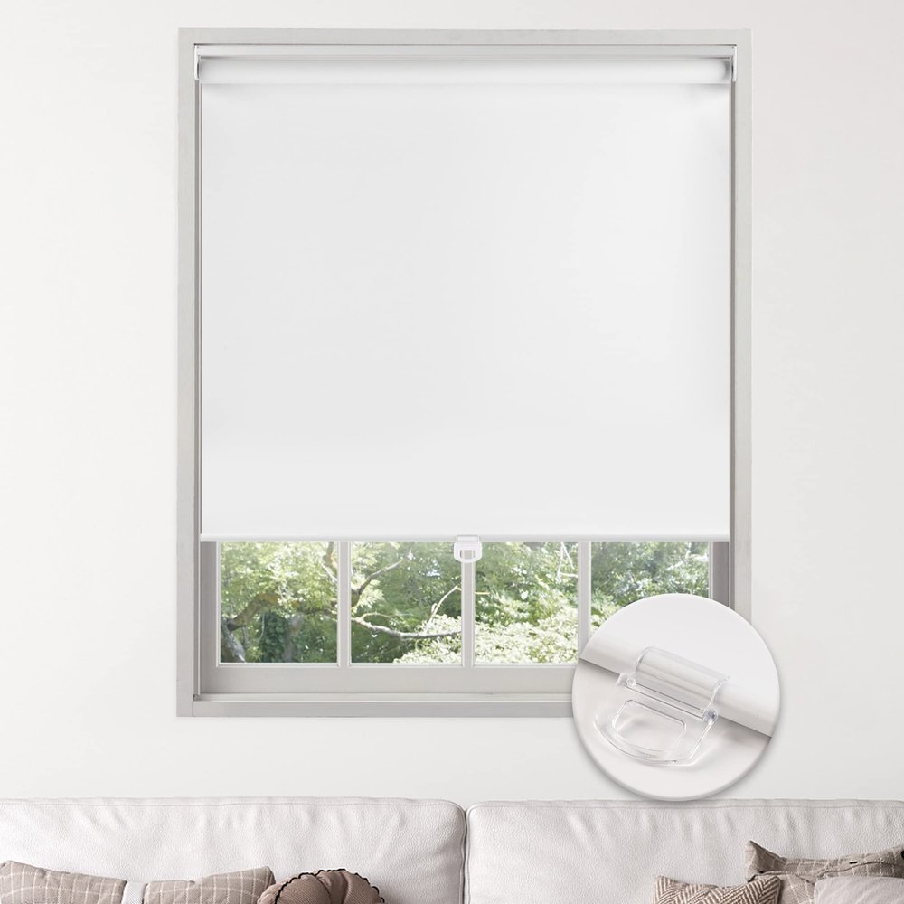 Sulugood Cordless Blackout Roller Shades Cordless spring-roller shades, Household Commercial, Anti UV Glare Blackout View Spring Blinds.White,43" W x 64" H