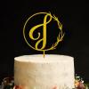 Vinisong Personalized Initial Letter J Cake Topper Wooden Wreath Monogram Cake Toppers Perfect for Birthday Rustic Wedding Anniversary Party Keepsake Decoration(Design 07,J) view 1