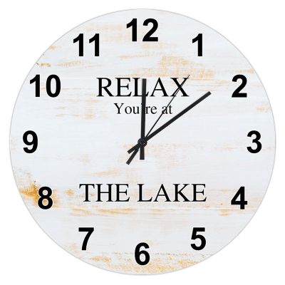 12-Inch Wall Clock Lake relax You're at The Lake Rustic Country Rustic Wall Clock Vintage Retro Clocks Battery Operated Silent Non-Ticking Decorative for Home Office School Funny Gifts for Friends