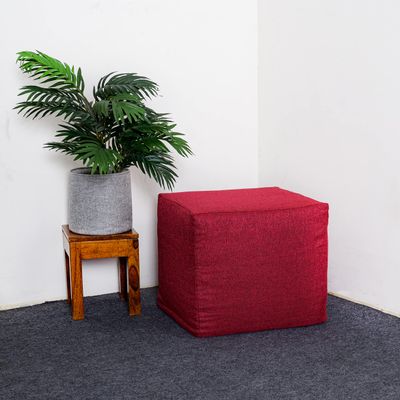 Saffron Jute Pouf Cover Footstool Ottoman Unstuffed Cover - Pouffee Cushion Footrest Cover 18" Width x 18" Length x 16" Height (Red, 18" D x 18" W x 16" H Cube)