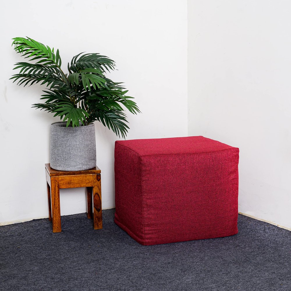 Saffron Jute Pouf Cover Footstool Ottoman Unstuffed Cover - Pouffee Cushion Footrest Cover 18" Width x 18" Length x 16" Height (Red, 18" D x 18" W x 16" H Cube)