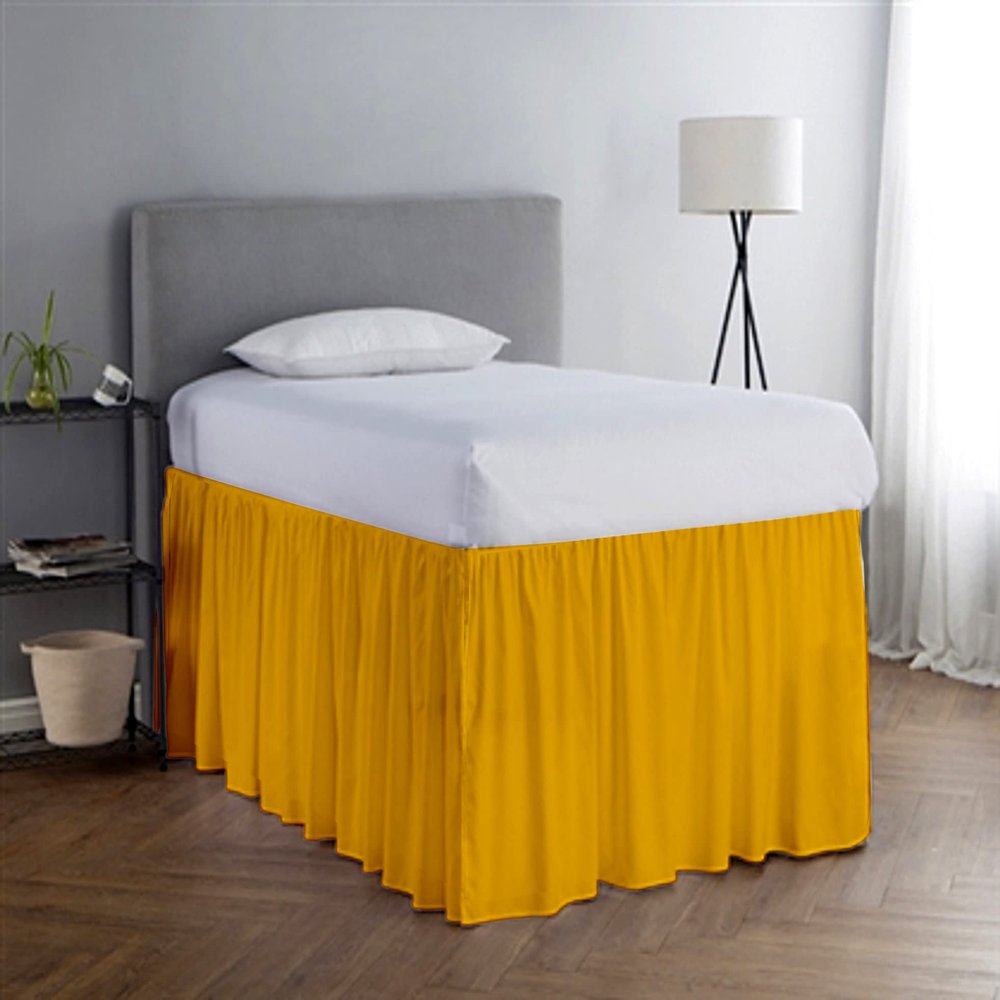 Dust Ruffled Bed Skirt College Dorm Extended Extra Long Dorm Room Bed Skirt, 100% Egyptian Cotton, 400-Thread-Count, 32-Inch Drop Extra Long Dorm Room Bed Skirt - Golden, Twin XL - 39" x 80"