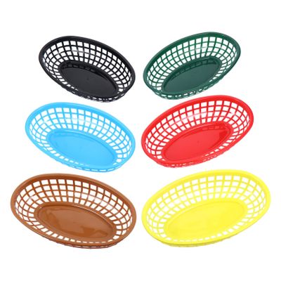 DOITOOL Oval Fast Food Baskets 6PCS- Retro Style Food Baskets for Serving- Plastic Reusable for Hot Dog, Burger Basket, French Fries for Home Bar Restaurant (As Shown)