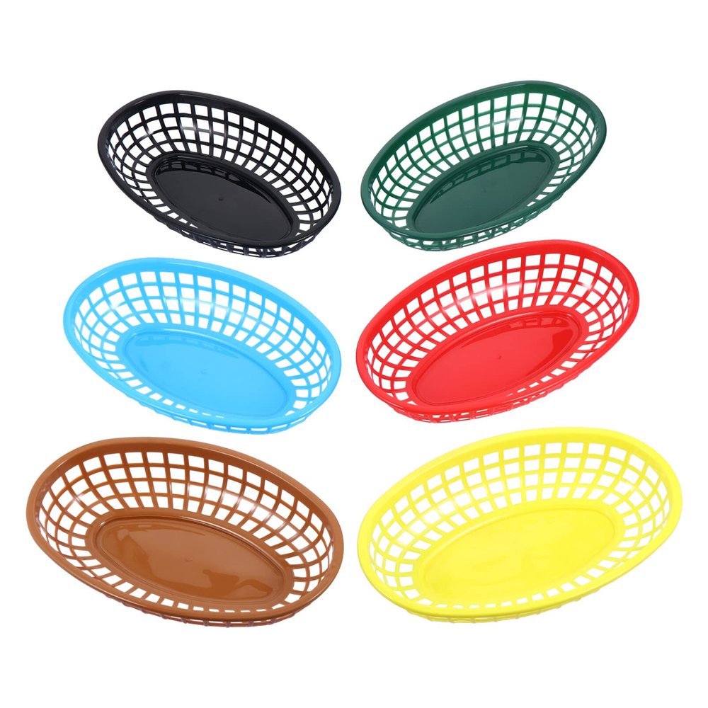 DOITOOL Oval Fast Food Baskets 6PCS- Retro Style Food Baskets for Serving- Plastic Reusable for Hot Dog, Burger Basket, French Fries for Home Bar Restaurant (As Shown)