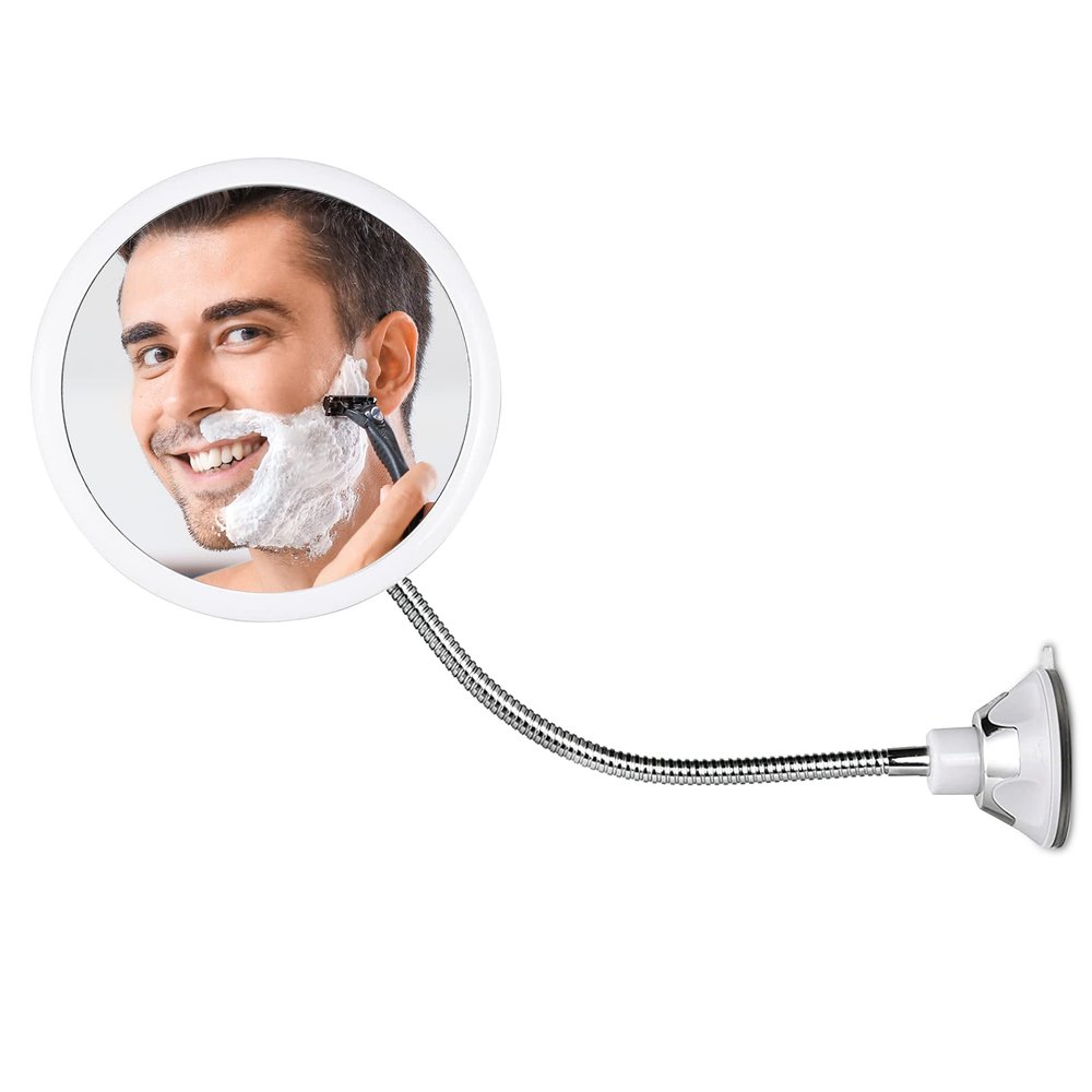 MIRRORVANA Flexible Round Fogless Shower Mirror for Shaving with Height Adjustable Gooseneck Extension, 360 Swivel and Upgraded Suction Cup - Shatterproof 6.7" Diameter Surface