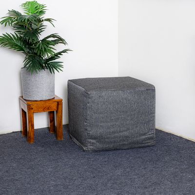 Saffron Jute Pouf Cover Footstool Ottoman Unstuffed Cover - Pouffee Cushion Footrest Cover 18" Width x 18" Length x 16" Height (Dark Grey, 18" D x 18" W x 16" H Cube)
