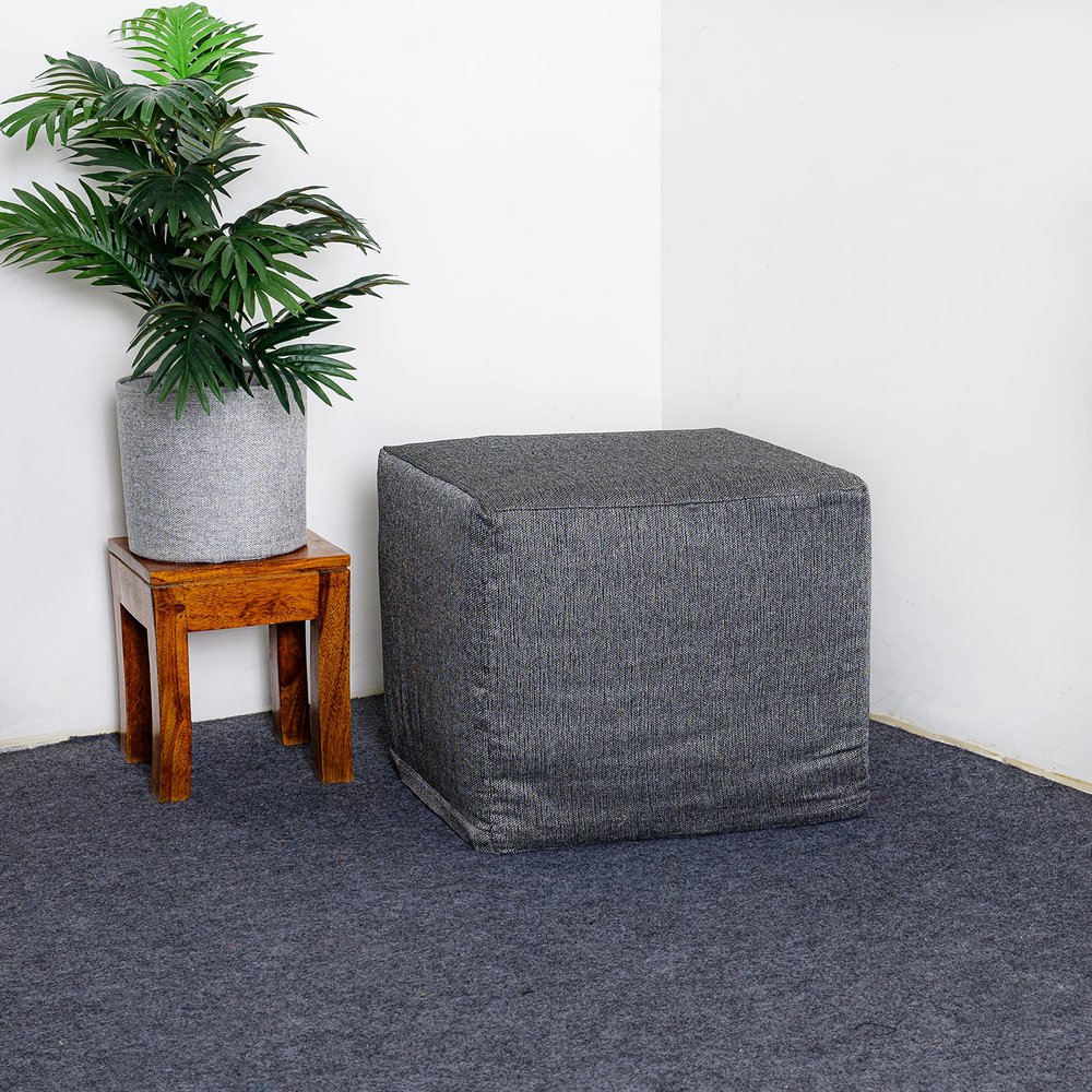 Saffron Jute Pouf Cover Footstool Ottoman Unstuffed Cover - Pouffee Cushion Footrest Cover 18" Width x 18" Length x 16" Height (Dark Grey, 18" D x 18" W x 16" H Cube)