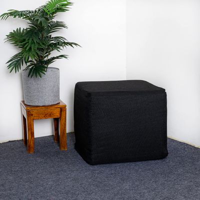 Saffron Jute Pouf Cover Footstool Ottoman Unstuffed Cover - Pouffee Cushion Footrest Cover 18" Width x 18" Length x 16" Height (Black, 18" D x 18" W x 16" H Cube)